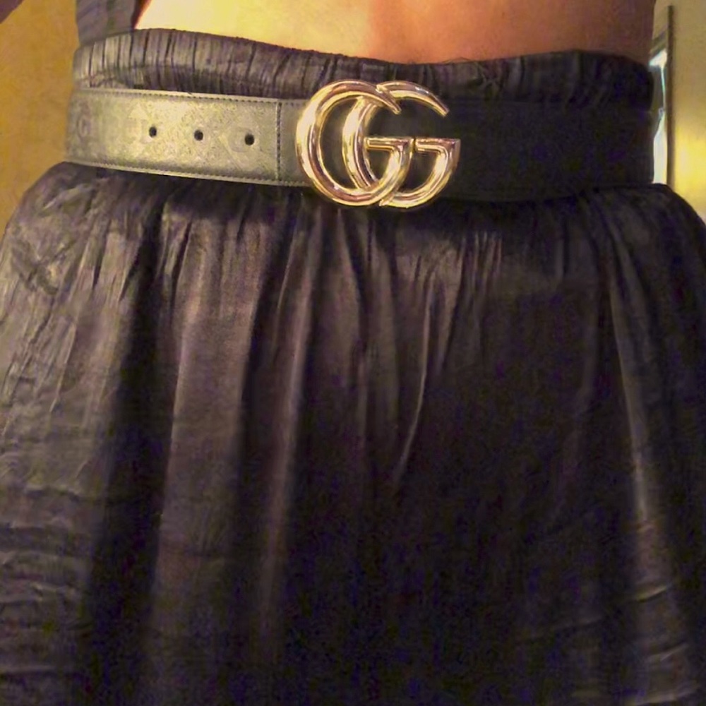GG inspired adjustable black leather belt!